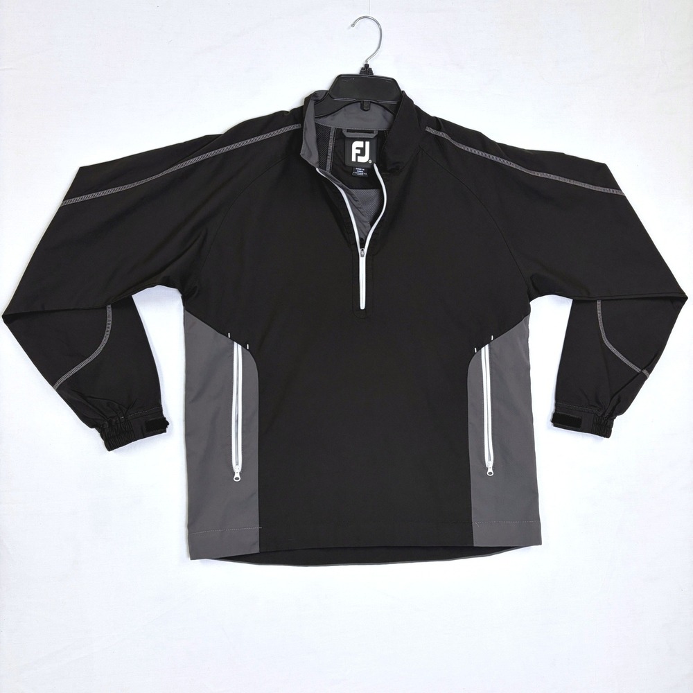 FootJoy Mens Quarter Zip Golf Windbreaker Jacket Black Grey Colorblock Small